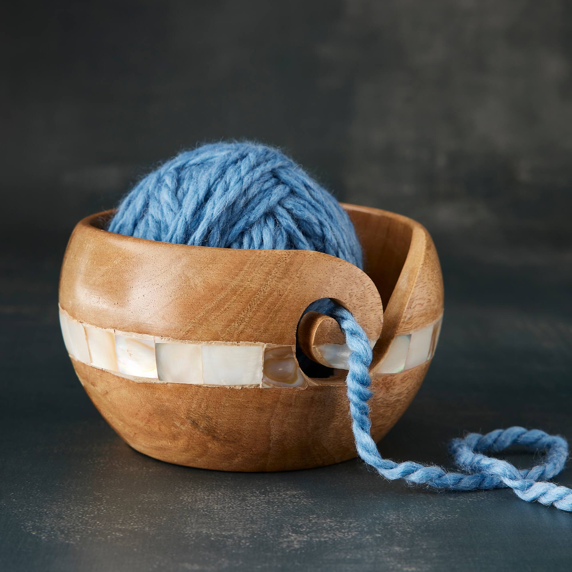 Mango Wood Yarn Bowl with Mother of Pearl by Loops & Threads™